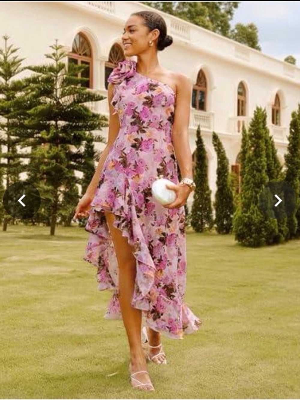 NWT Grace Karin Pink Floral One Shoulder High Low Ruffle Dress Size 10
